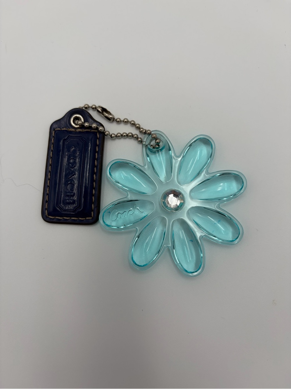 Coach Blue Floral Acrylic Keychain with Leather Tag